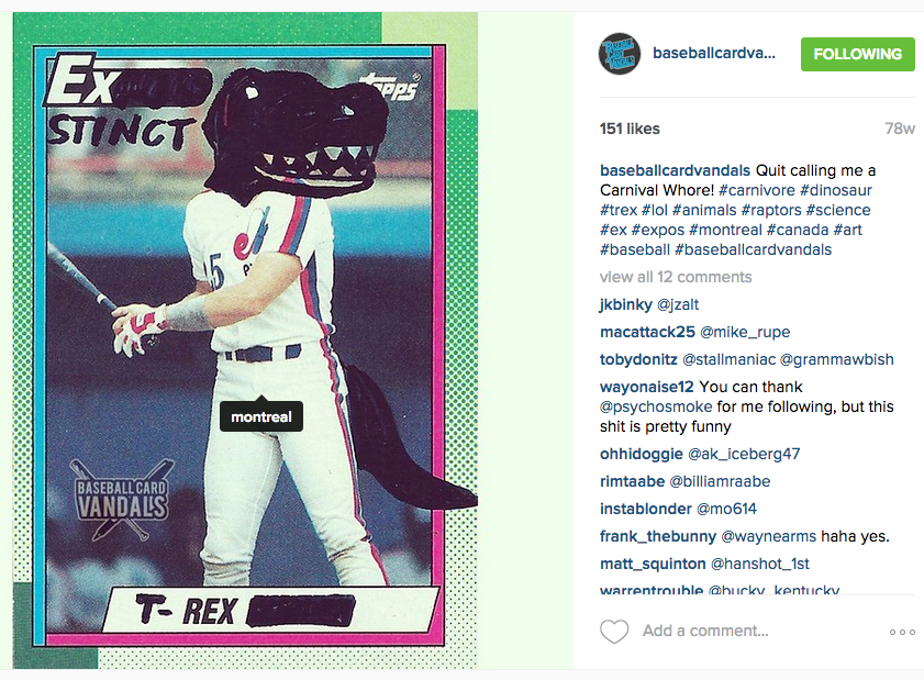 baseball card vandals t-rex exstinct