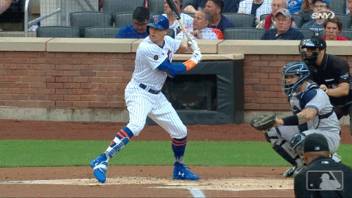 New York Mets outfielder Brandon Nimmo cranking a home run at Citi Field.