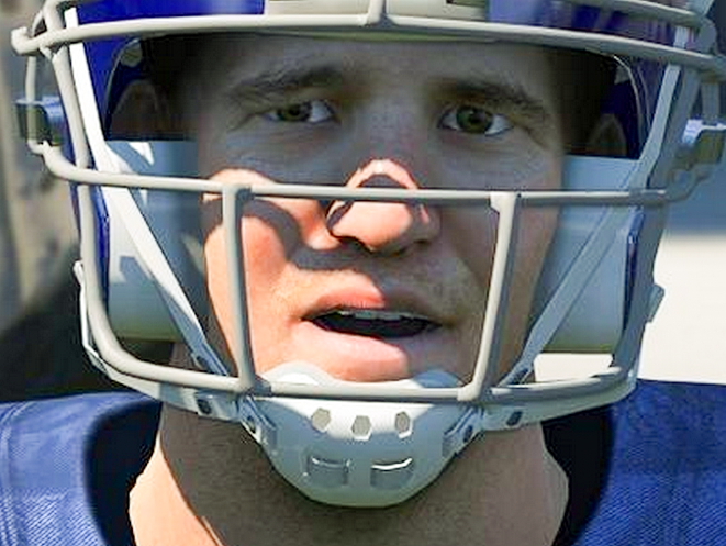 New York Giants quarterback Eli Manning in total disbelief in Madden video game.